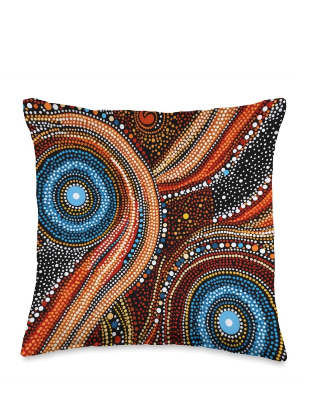 Aboriginal Dot Painting Australian Style Throw Pillow SQUARE 16x16” RED BLUE